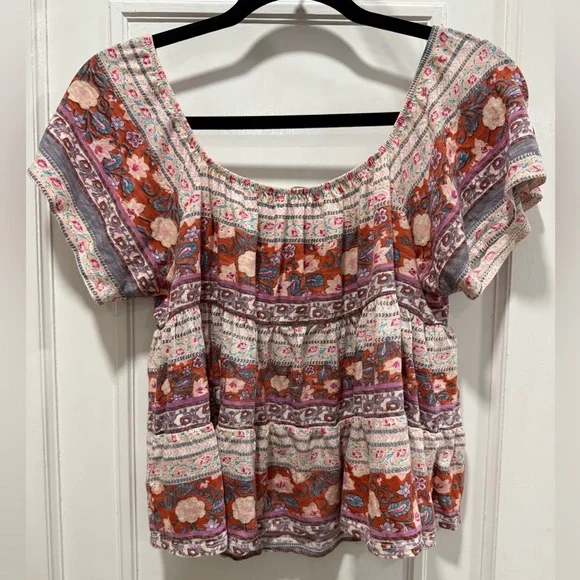 Lucky Brand Muticolor Flutter Sleeve Blouse Small - Picture 5 of 7